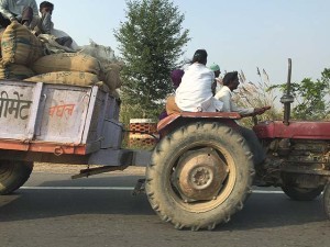 A tractor on the roads in India