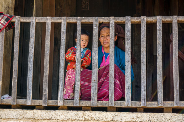 Hill tribe family near Inle Lake Myanmar