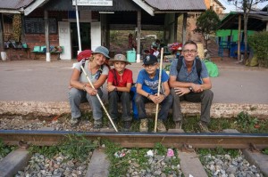 Taking a rest at a train station on the trek to Inle Lake