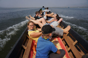 On a long tail boat on Inle Lake