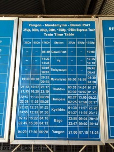 The train timetable in Yangon ticket office